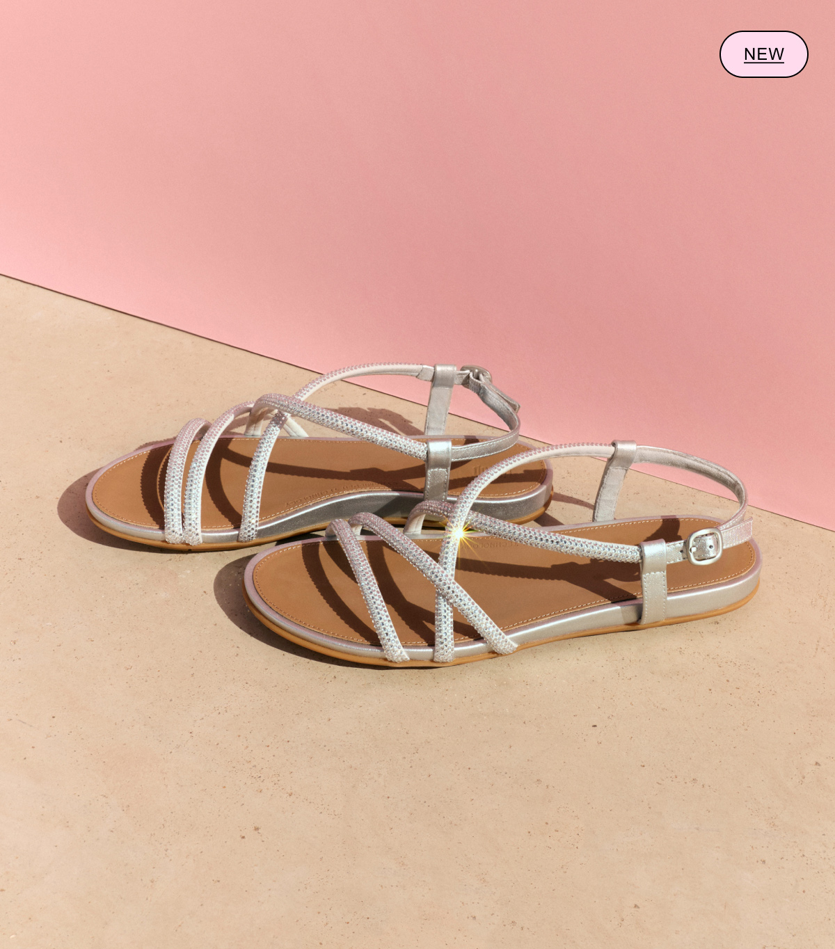 GRACIE Crystal Strappy Back-Strap Sandals Silver