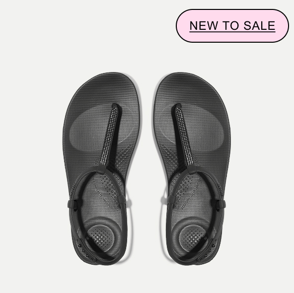 iQUSHION Splash Sparkle T-Bar Sandals - All Black
