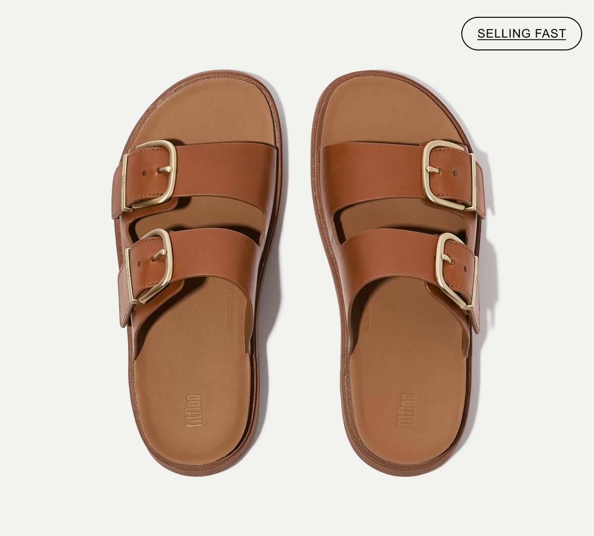 GEN-FF Buckle Two-Bar Leather Slides Light Tan