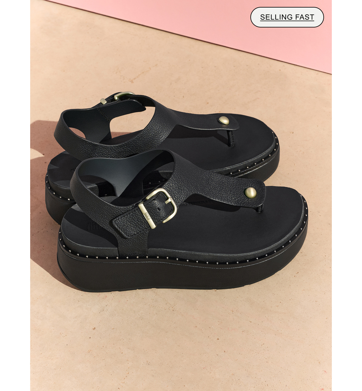 GEN-FF Max Buckle Tumbled-Leather Toe-Post Sandals - All Black