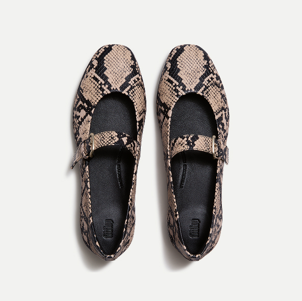 DELICATO Leather Mary Janes - Taupe Snake