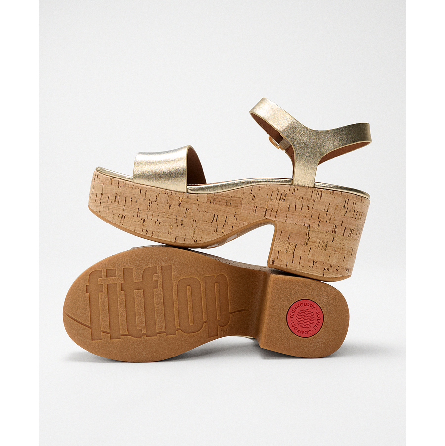 PLATFFORMS Leather/Cork Heeled Ankle-Strap Sandals Image