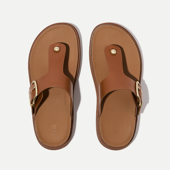 GEN-FF Buckle Leather Toe-Post Sandals Tan