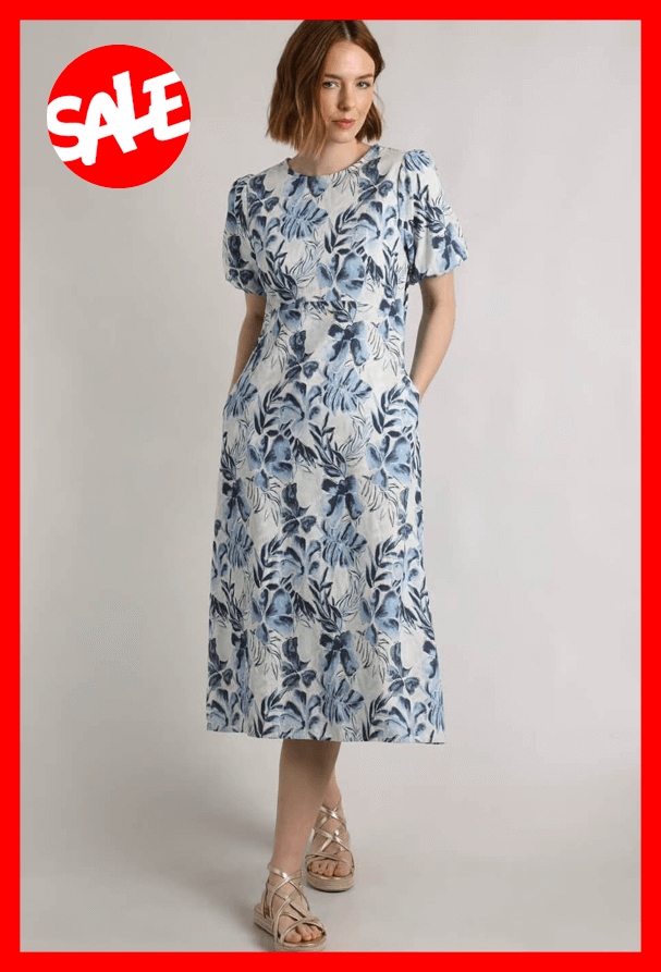 Delanie Linen Rich Printed Tea Dress