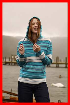 Lana 1/4 Zip Stripe Microfleece Hoodie Lagoon Blue