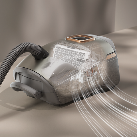 Image depicting the Guard L1 filtration system with dust coming into the vacuum. 