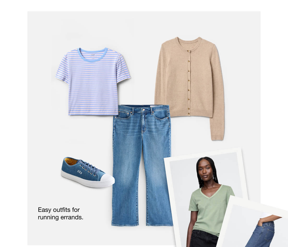 Gap Women outfitting styles: Soft jeans, crop tee and cardigan