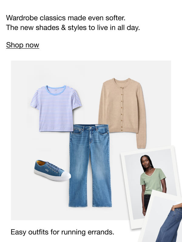 Gap Women outfitting styles: Soft jeans, crop tee and cardigan