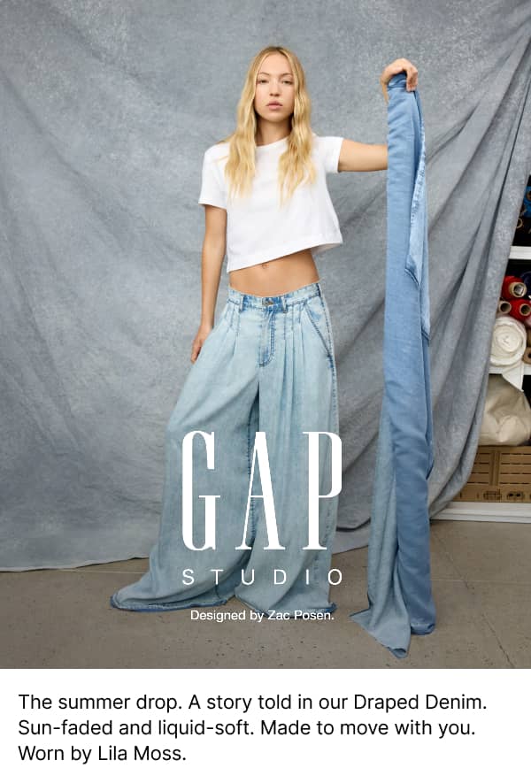 GapStudio: A summer drop. A story told by Deaped Denim. Worn by Lila Moss.