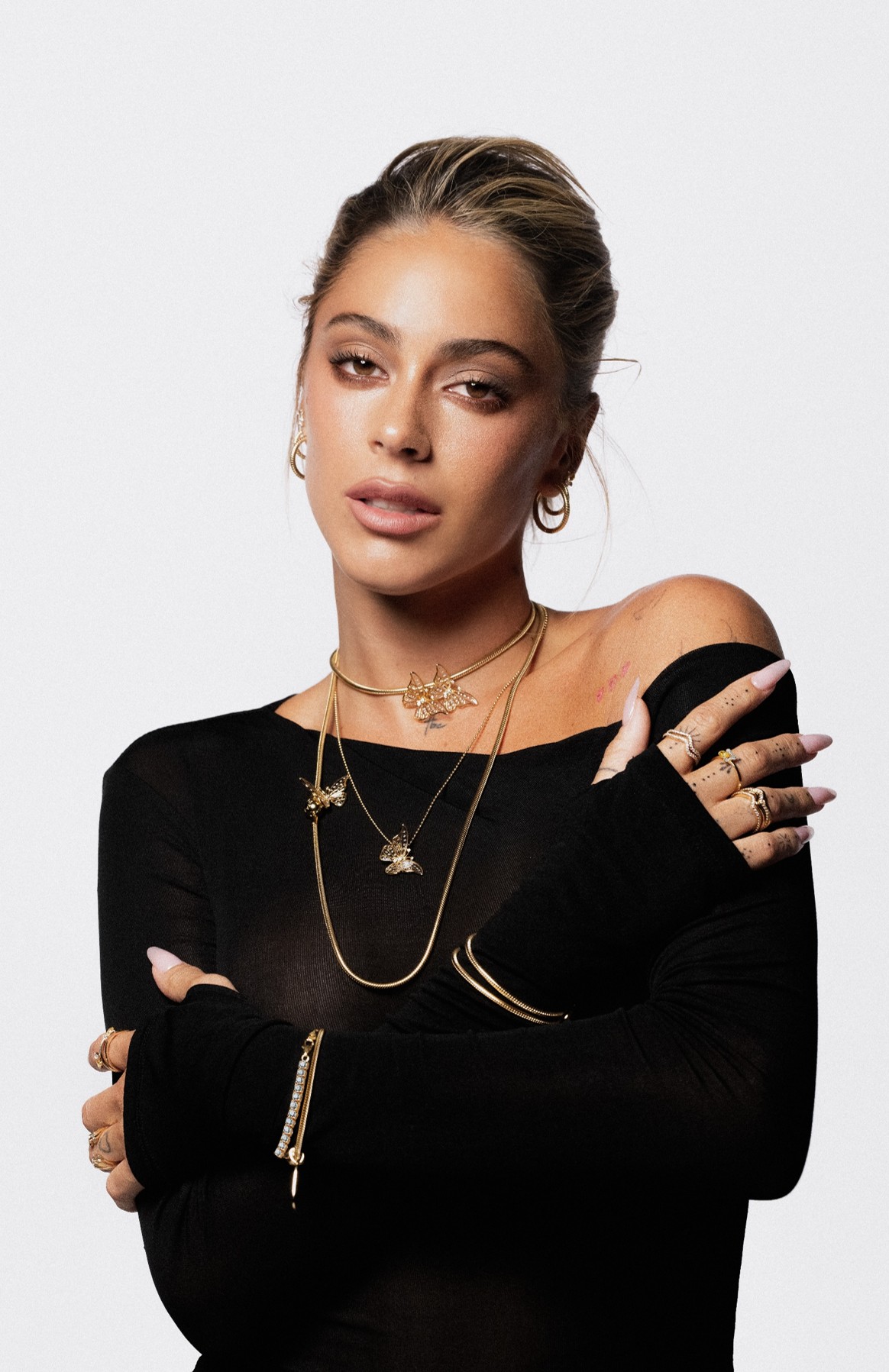 Pandora bracelet and necklace worn on model