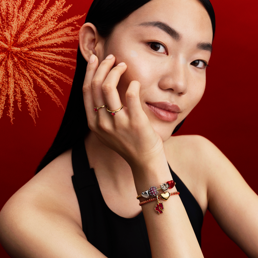 Year of the Horse charms, featuring openwork details and fire-red Murano glass 