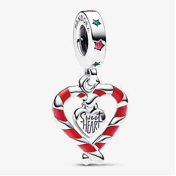 Double Candy Cane Heart Christmas Dangle Charm