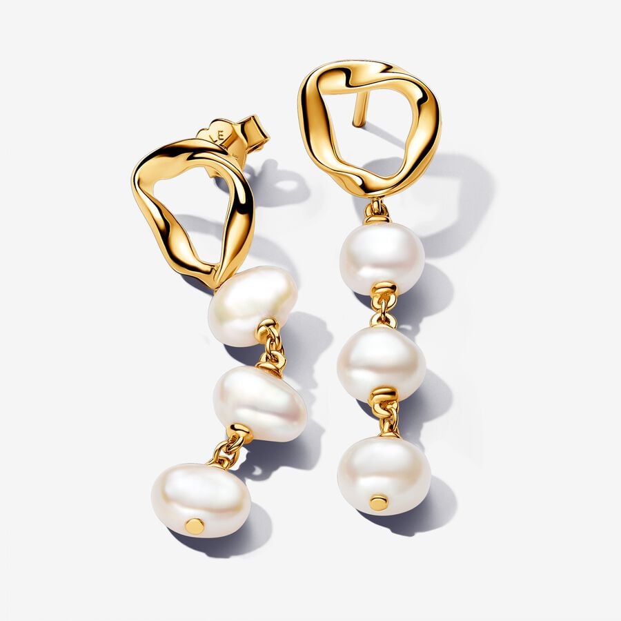 Organically Shaped Circle & Baroque Treated Freshwater Cultured Pearls Drop Earrings