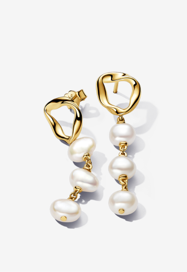 Organically Shaped Circle & Baroque Treated Freshwater Cultured Pearls Drop Earrings