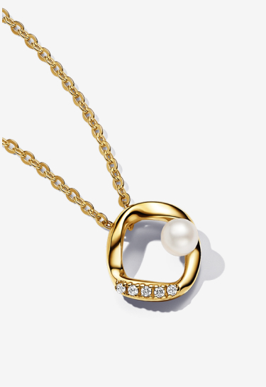 ''Organically Shaped Pavé Circle & Treated  Freshwater Cultured Pearl Collier Necklace''