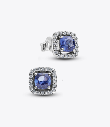 Sparkling Square Blue Halo Stud Earrings