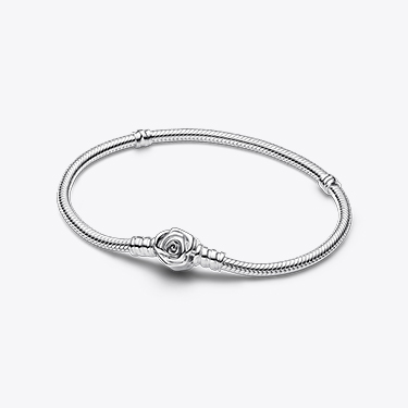 Pandora Moments Rose in Bloom Clasp Snake Chain Bracelet