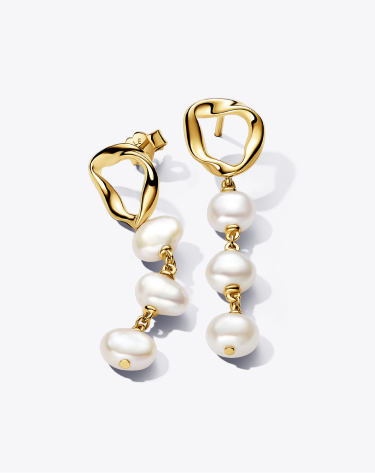 Organically Shaped Circle & Baroque  Treated Freshwater Cultured Pearls  Drop Earrings