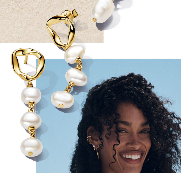 Organically Shaped Circle & Baroque Treated Freshwater Cultured Pearls  Drop Earrings