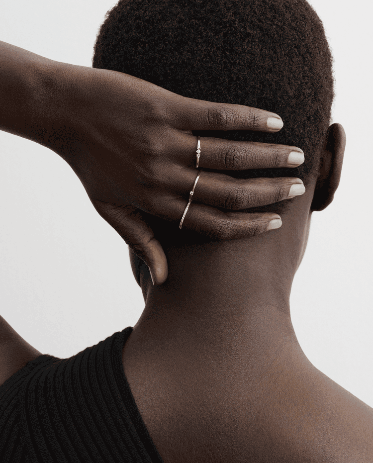 Model wears three Pandora Lab-Grown Diamond rings