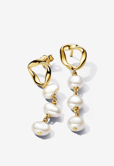 Organically Shaped Circle & Baroque Treated Freshwater Cultured Pearls Drop Earrings