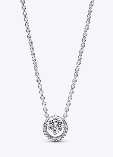 Sparkling Round Halo Pendant Collier Necklace