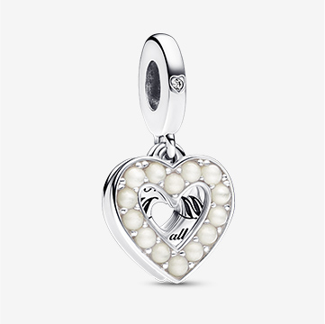 Pearlescent White Heart Double Dangle Charm