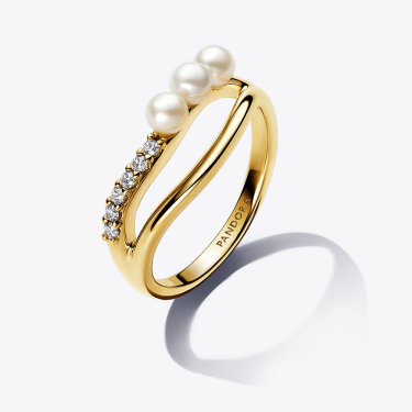 Treated Freshwater Cultured Pearl &  Organically Shaped Double Band Ring