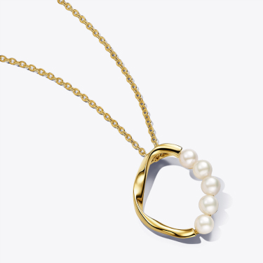 Organically Shaped Circle & Treated  Freshwater Cultured Pearls Pendant  Necklace