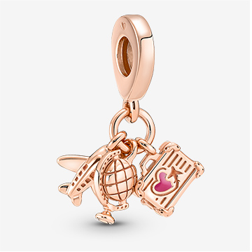 Airplane, Globe & Suitcase Triple Dangle Charm