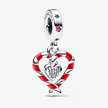 Double Candy Cane Heart Christmas Dangle Charm