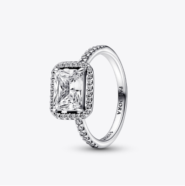 Rectangular Sparkling Halo Ring