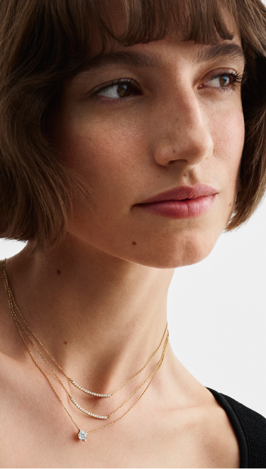 Model wearing Pandora lab-grown diamonds necklaces