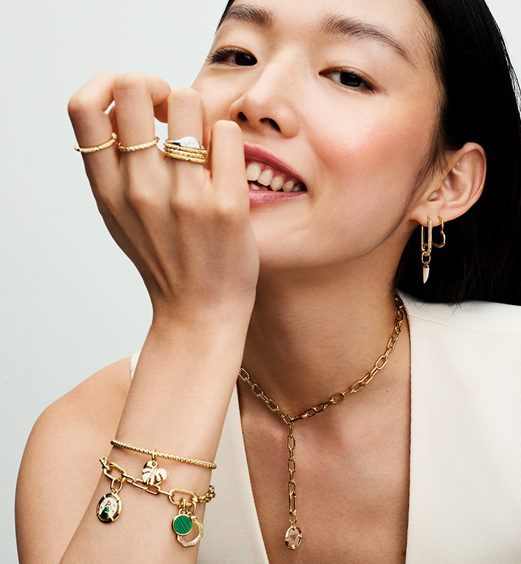 Model wearing Pandora jewelry