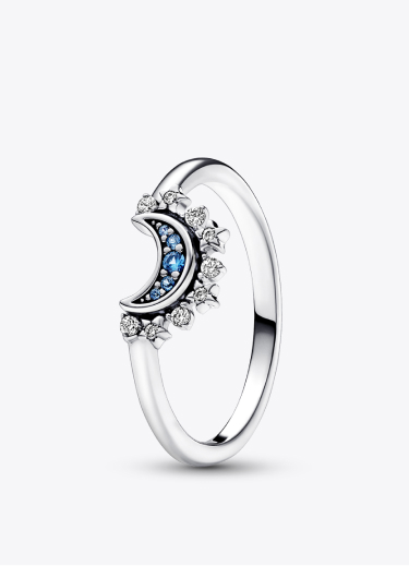 ''Celestial Blue Sparkling Moon Ring''