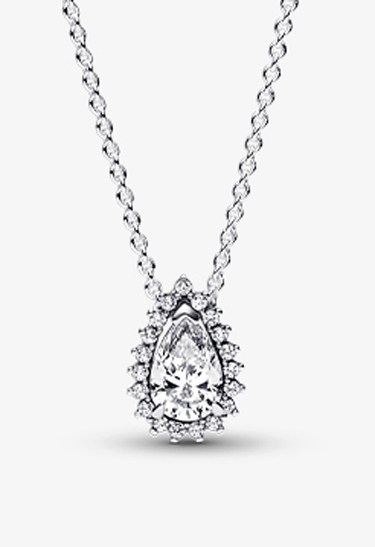 Sparkling Pear Halo Collier Necklace