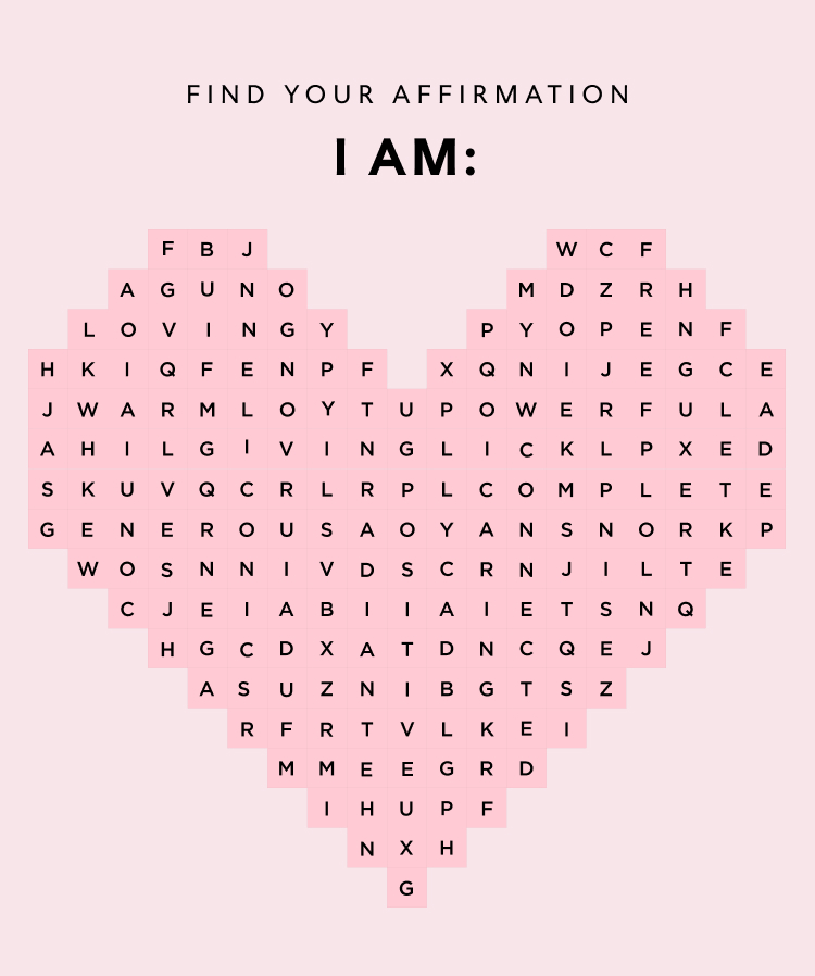 Valetine's Day affirmations crossword puzzle