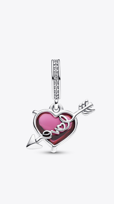 Red Heart & Arrow Murano Glass Dangle Charm