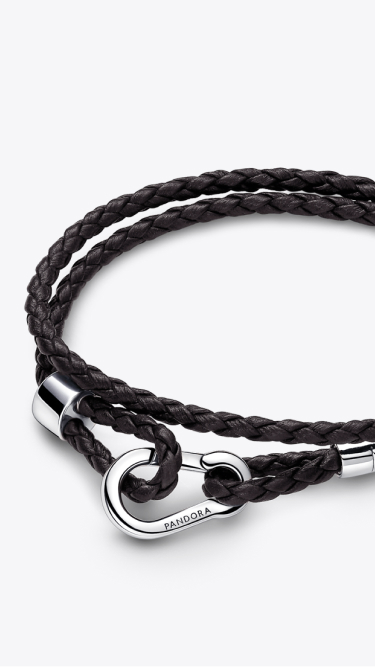 ''Pandora Moments Brown Braided  Double Leather Bracelet''