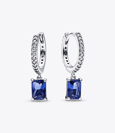 Blue Rectangular Sparkling Hoop Earrings