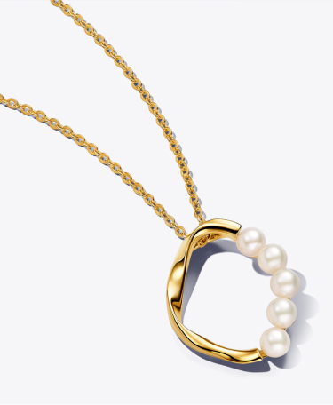 Organically Shaped Circle & Treated Freshwater Cultured Pearls Pendant Necklace