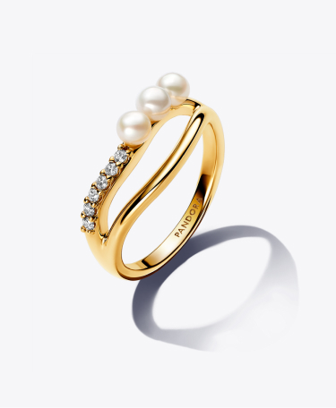 Treated Freshwater Cultured Pearl & Organically Shaped Double Band Ring