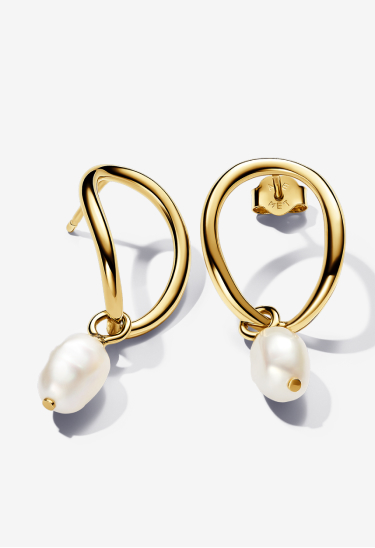 ''Organically Shaped Circle & Baroque Treated Freshwater Cultured Pearl Earrings