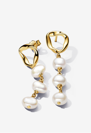 ''Organically Shaped Circle & Baroque  Treated Freshwater Cultured Pearls  Drop Earrings''