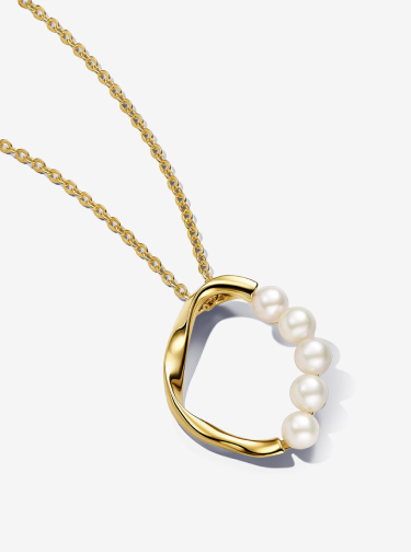 Organically Shaped Circle & Treated Freshwater Cultured Pearls Pendant Necklace