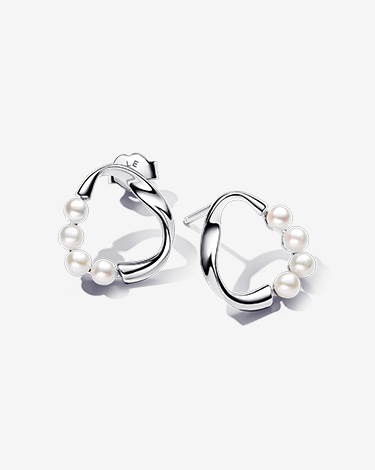 Organically Shaped Circle & Treated Freshwater Cultured Pearls Stud Earrings