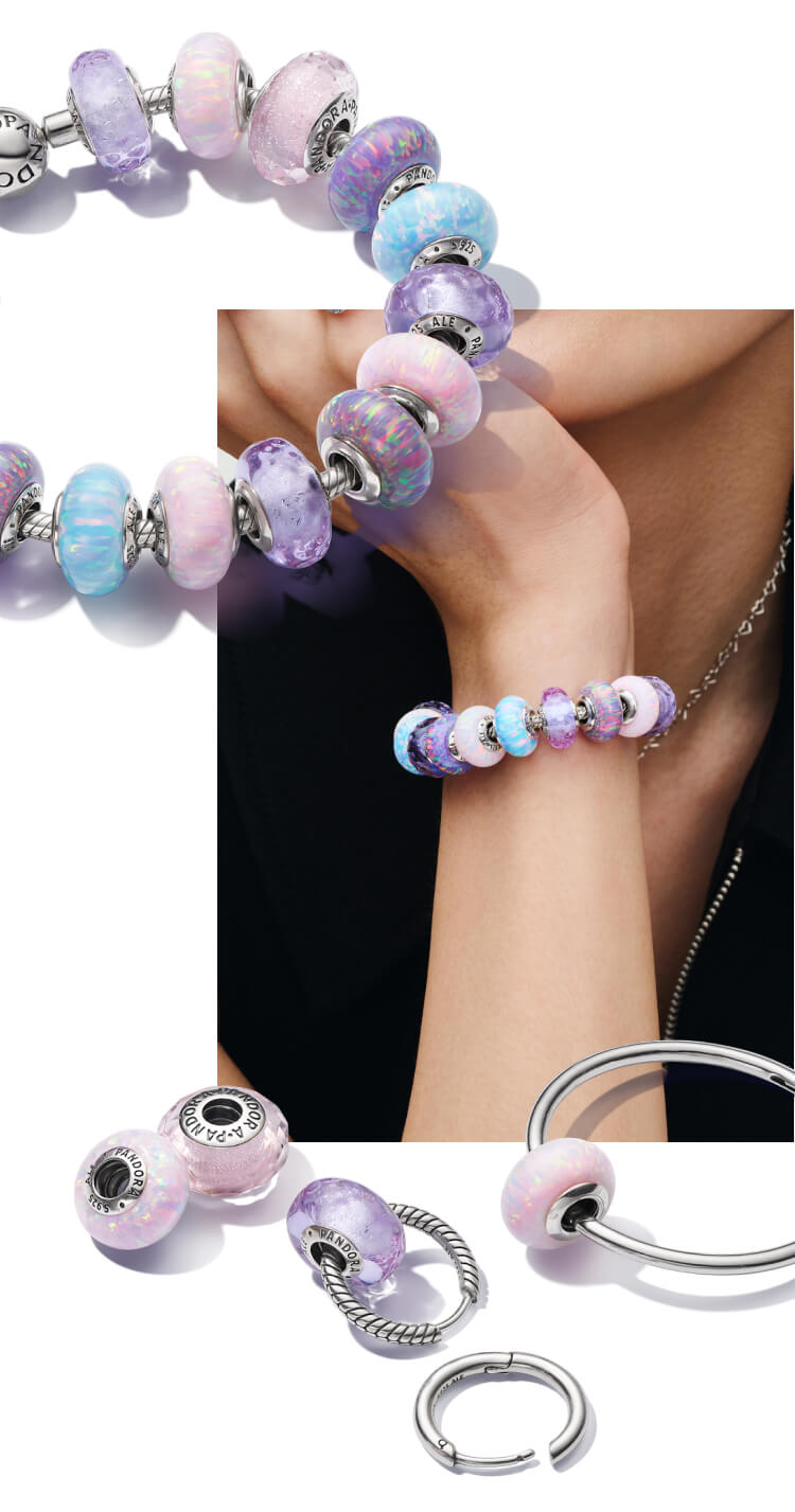 Murano charms on a Pandora bracelet