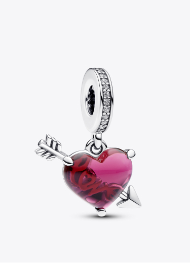 Red Heart & Arrow Murano Glass Dangle Charm