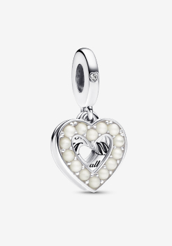 Pearlescent White Heart Double Dangle Charm