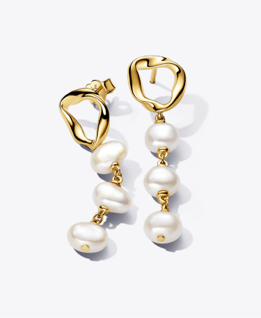 Organically Shaped Circle & Baroque Treated Freshwater Cultured Pearls Drop Earrings